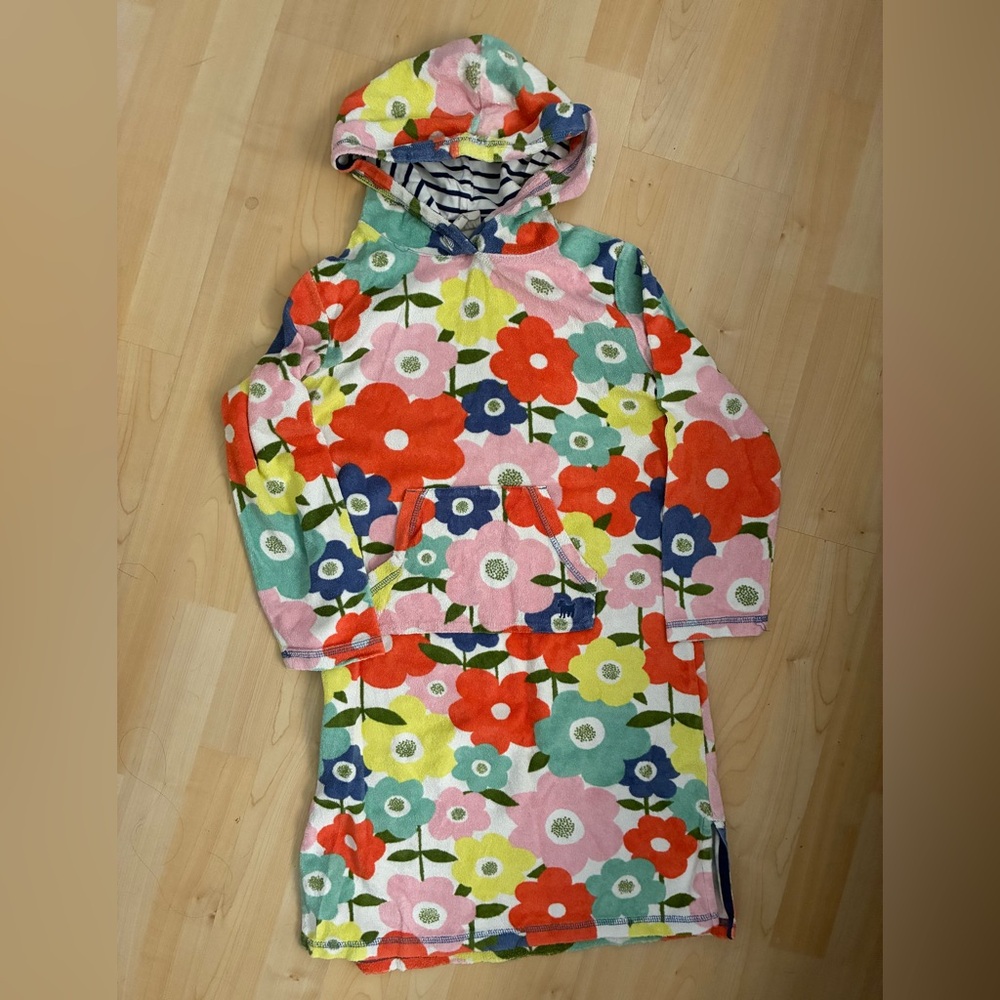 Colorful Floral Swim Hooded Cover Up 9-10